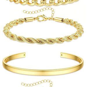 Chunky Stackable Bracelet Set Minimalist Dainty Cuff Chain Layered Trendy